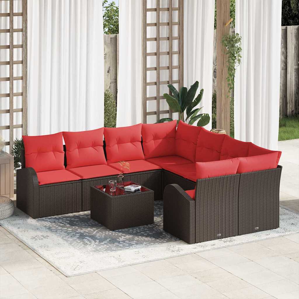Set sofe 9 pcs Smeđa i crvena Poliester
