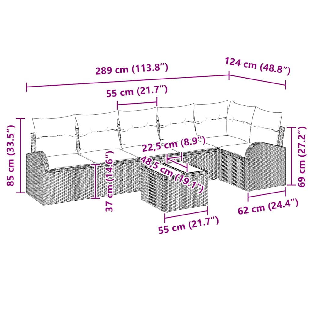 Sjedeća garnitura za vrt s jastukom 7 pcs Crna Poli ratan