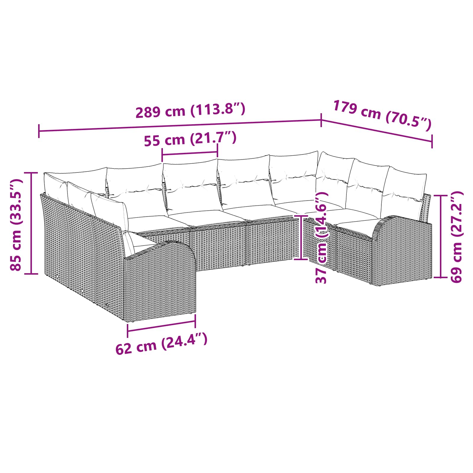 Set sofe s jastukom Smeđa Poli Ratan