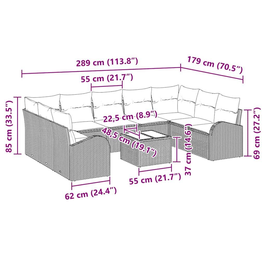 Set sofe s jastukom 10 pcs Svijetlo siva Poli Ratan