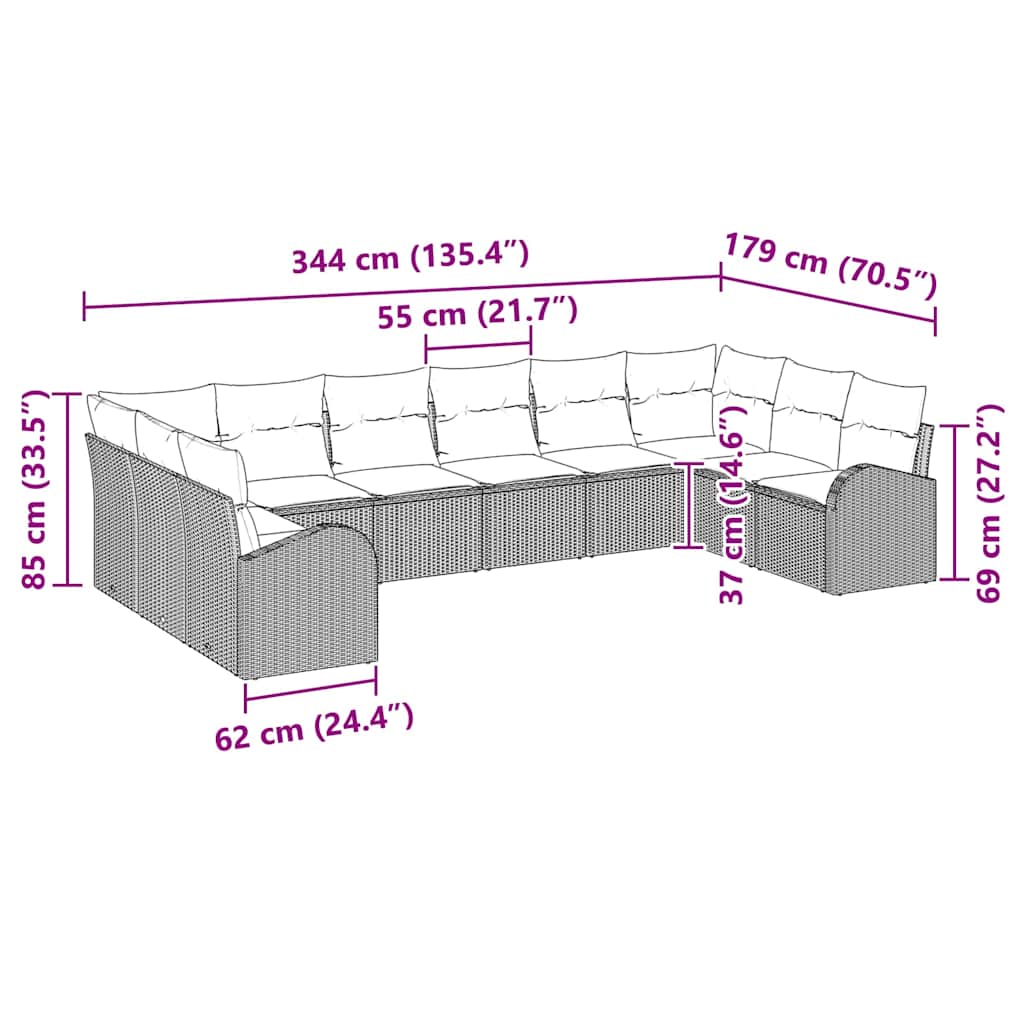 Set sofe s jastukom 10 pcs Smeđa Poliratana