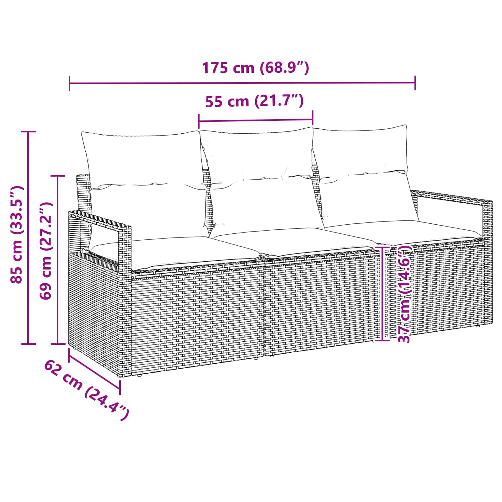 Set sofe 3 pcs Crna poliratan