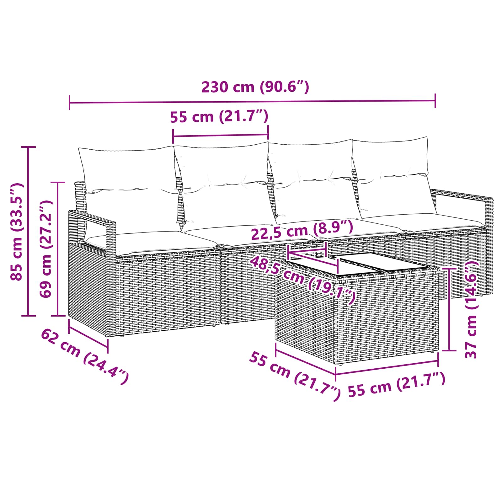Set sofe 5 pcs Crna i Tirkizna poliratan
