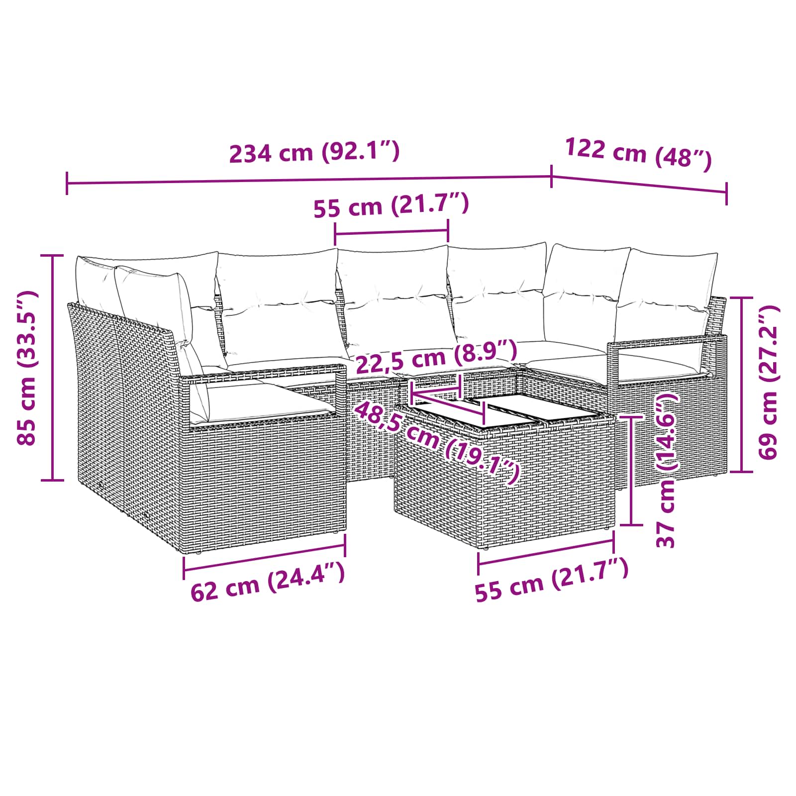Set sofe 7 pcs Smeđa i crvena poliratan