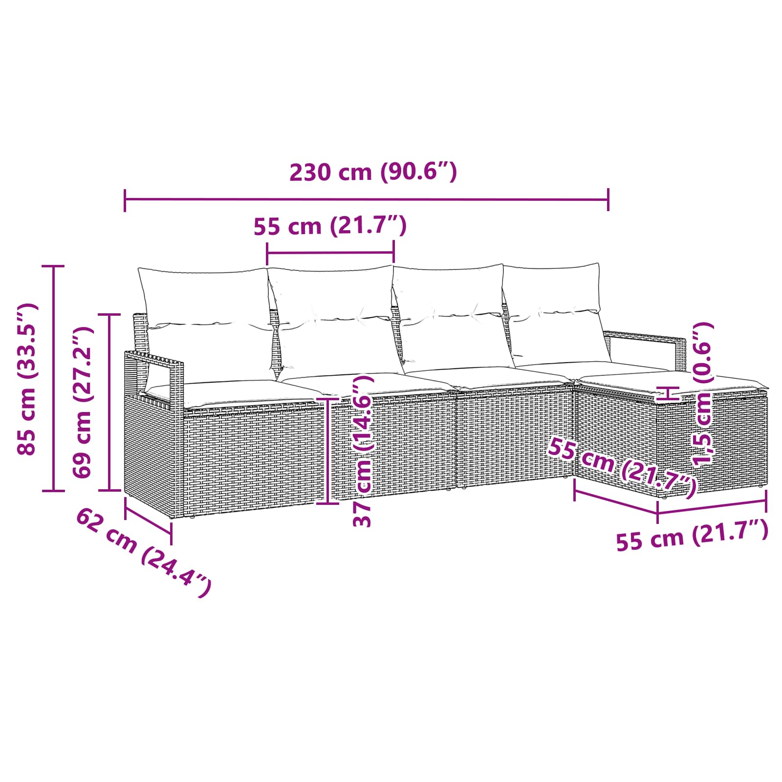 Set sofe 5 pcs Crna poliratan