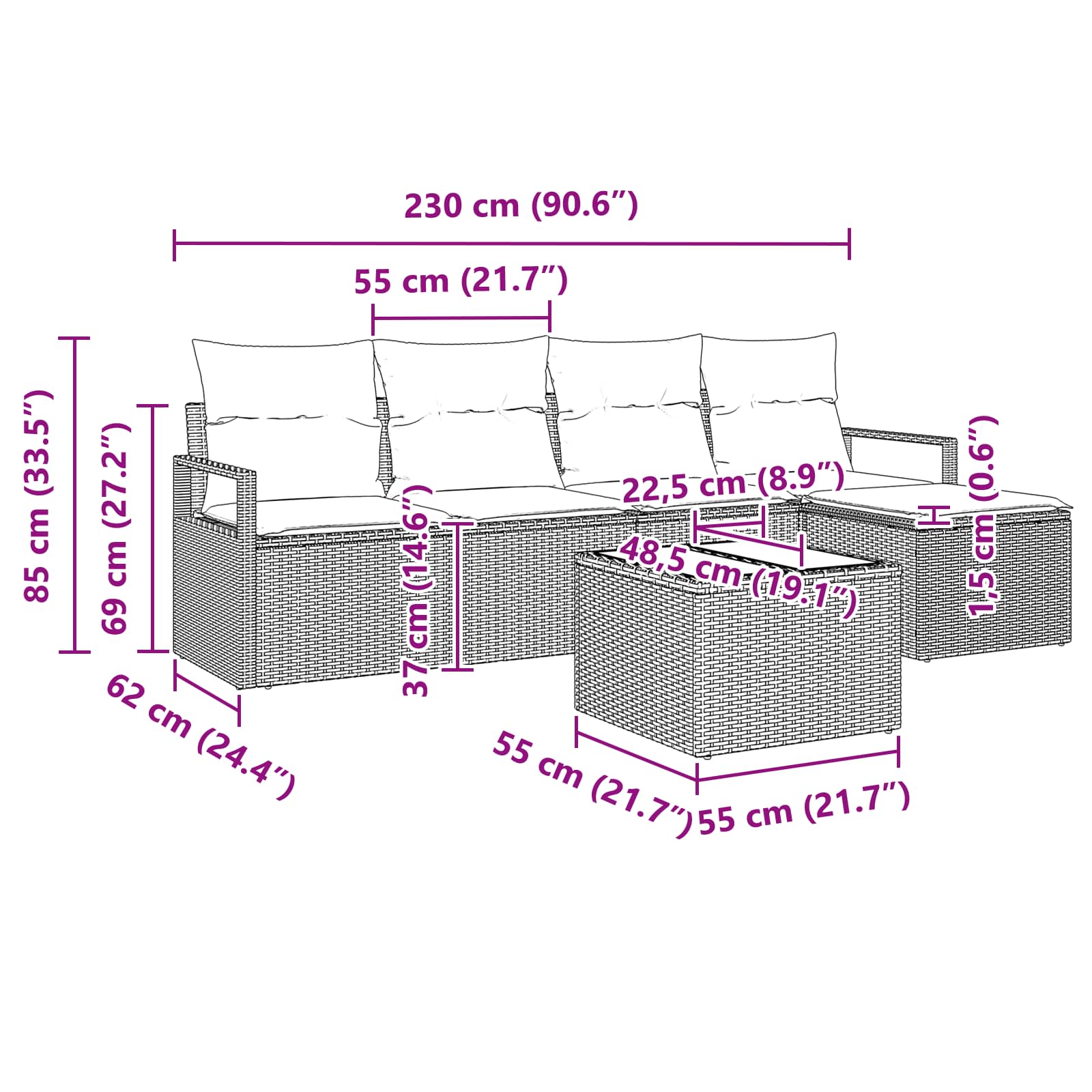 Set sofe s jastukom 6 pcs Smeđa poliratan