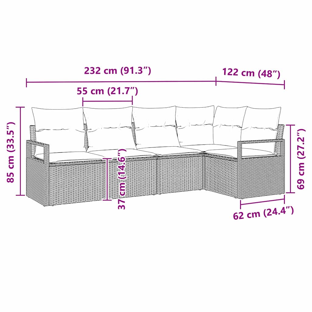 Set sofe s jastukom 5 pcs Crna poliratan