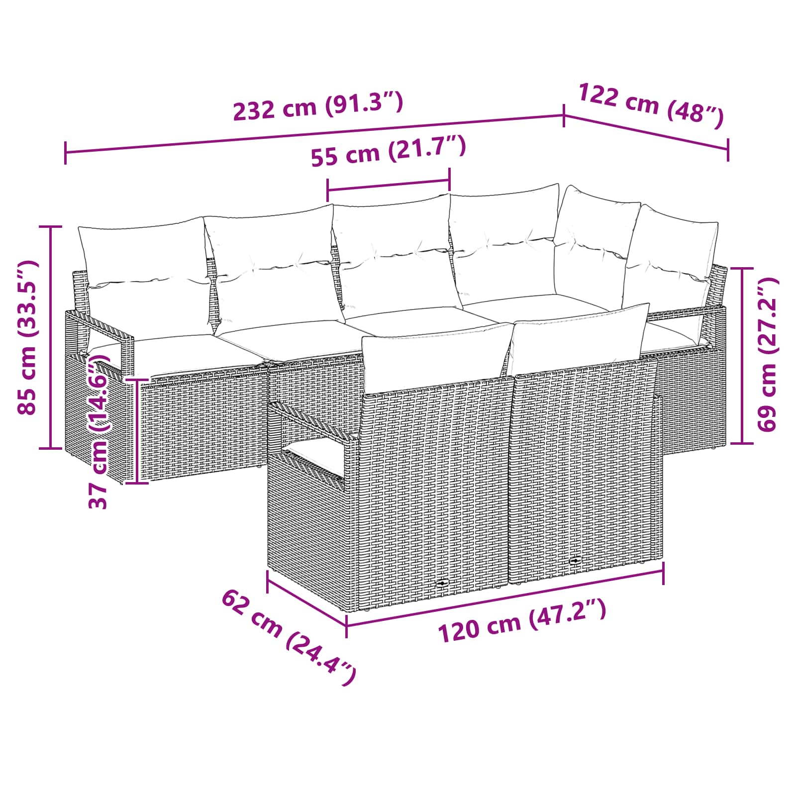 Set sofe 7 pcs Smeđa poliratan