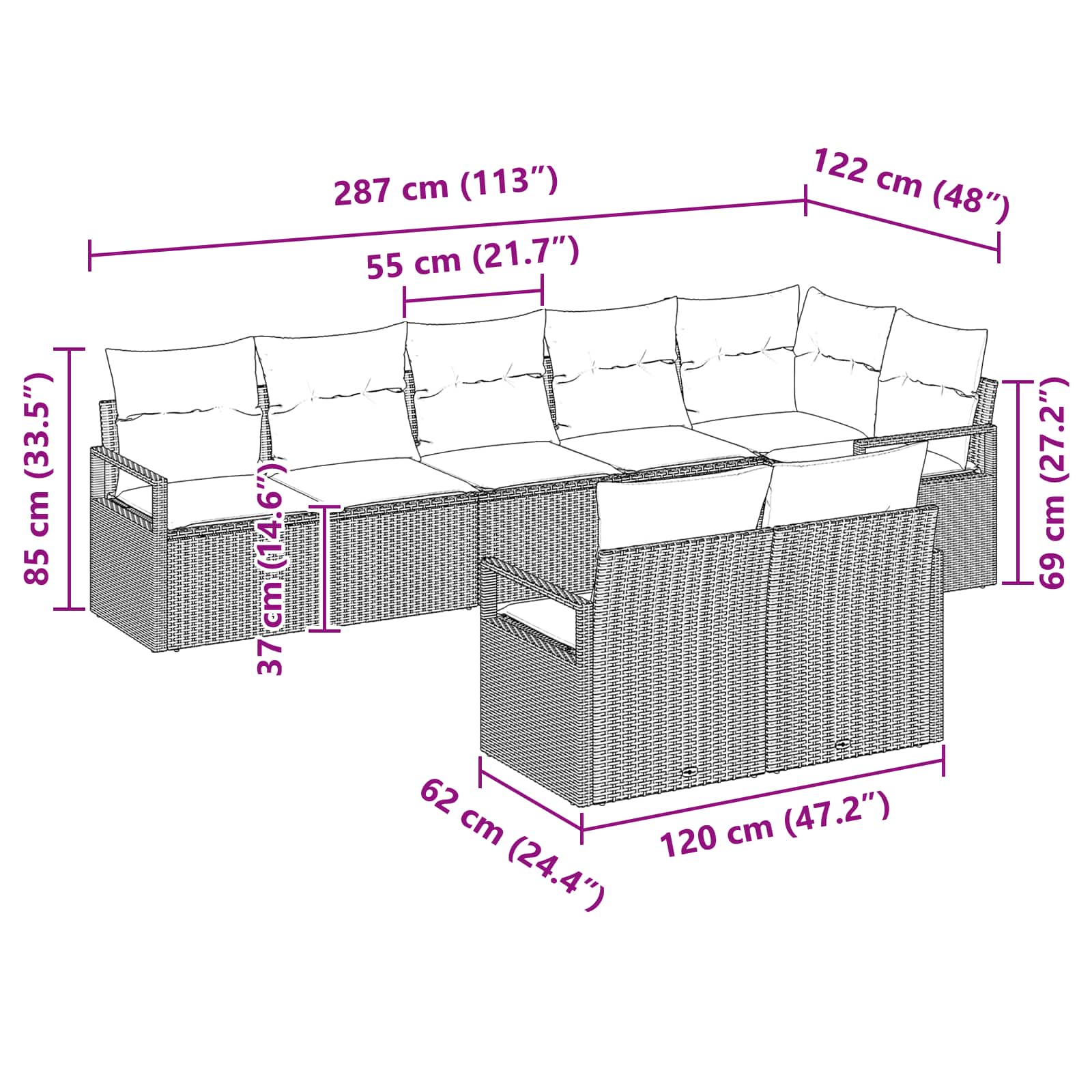 Set sofe 8 pcs Smeđa poliratan