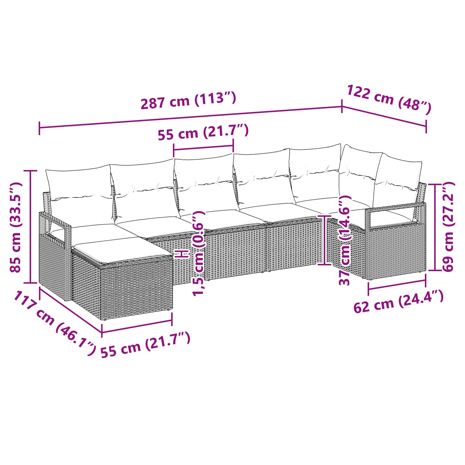 Set sofe 7 pcs Siva poliratan