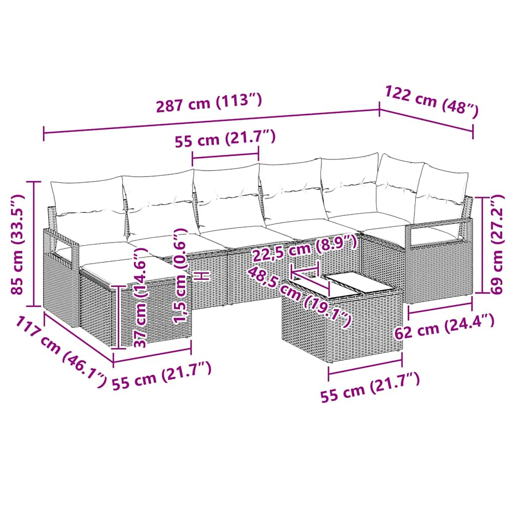 Set sofe s jastukom 8 pcs Crna poliratan