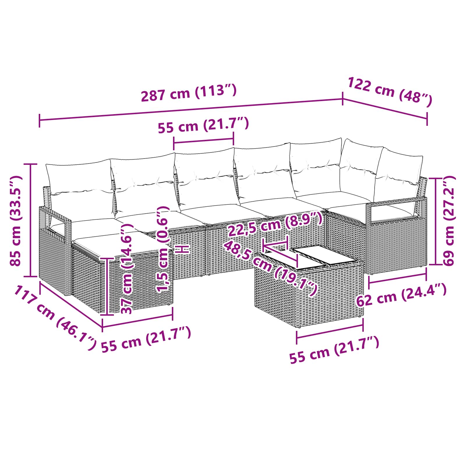 Set sofe 8 pcs Smeđa poliratan