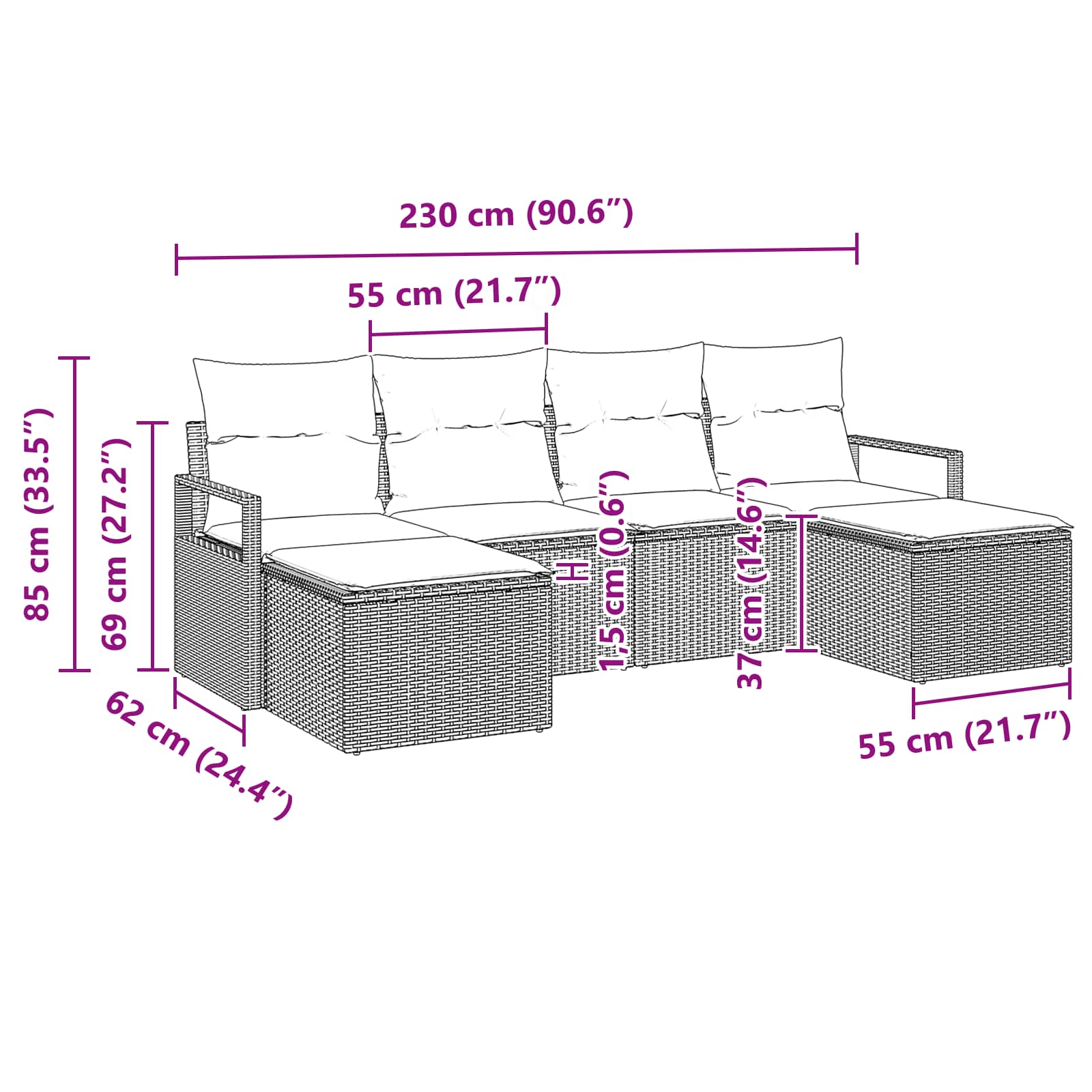 Set sofe 6 pcs Crna poliratan