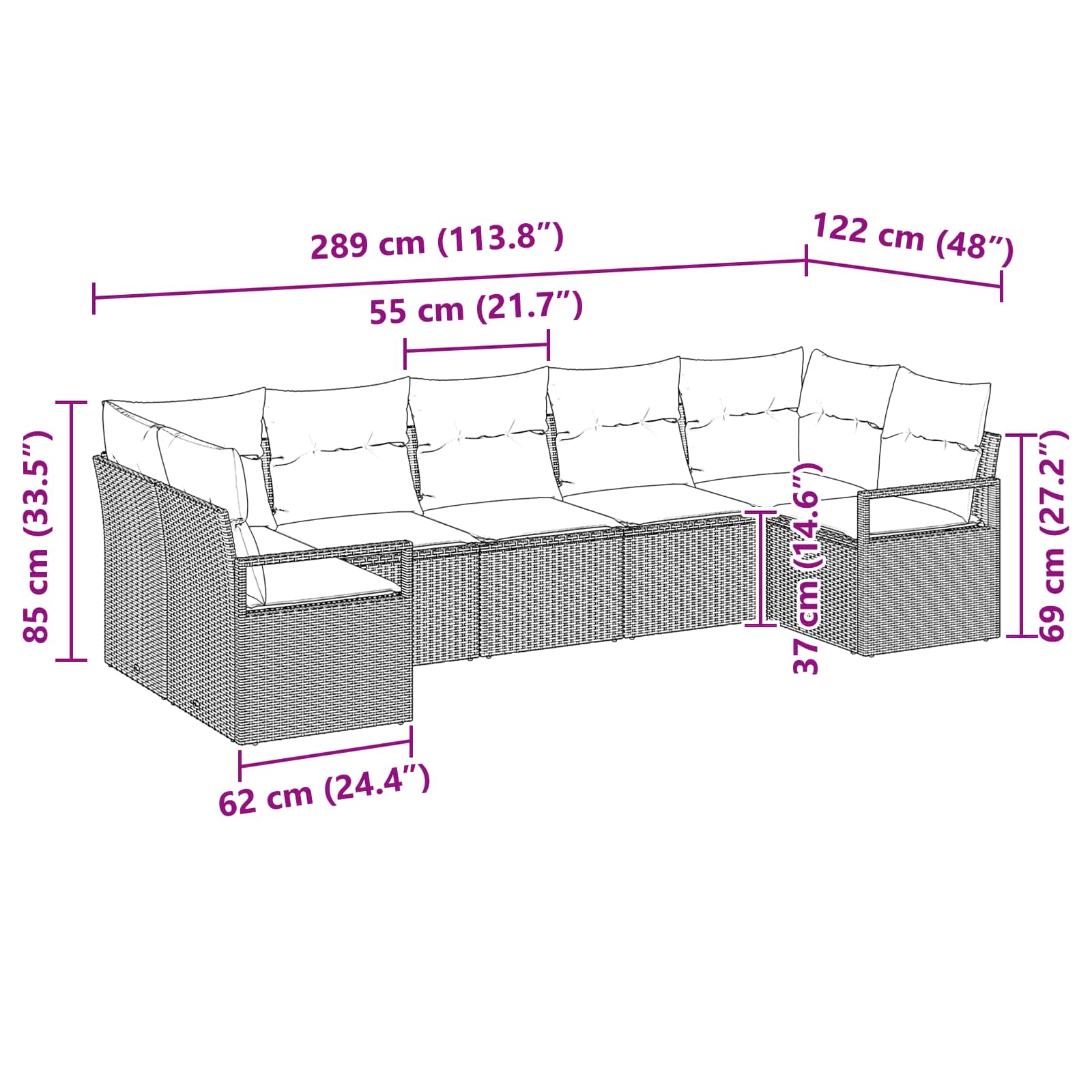 Set sofe s jastukom 7 pcs Crna poliratan