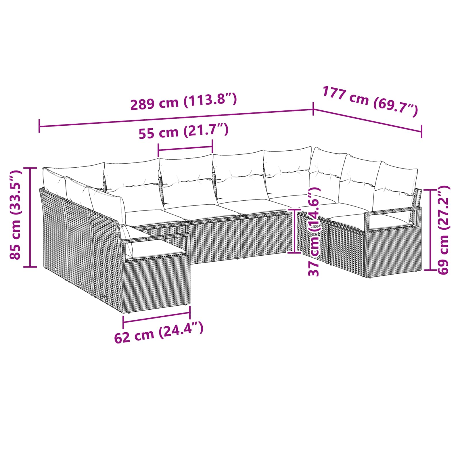 Set sofe s jastukom 9 pcs Crna poliratan