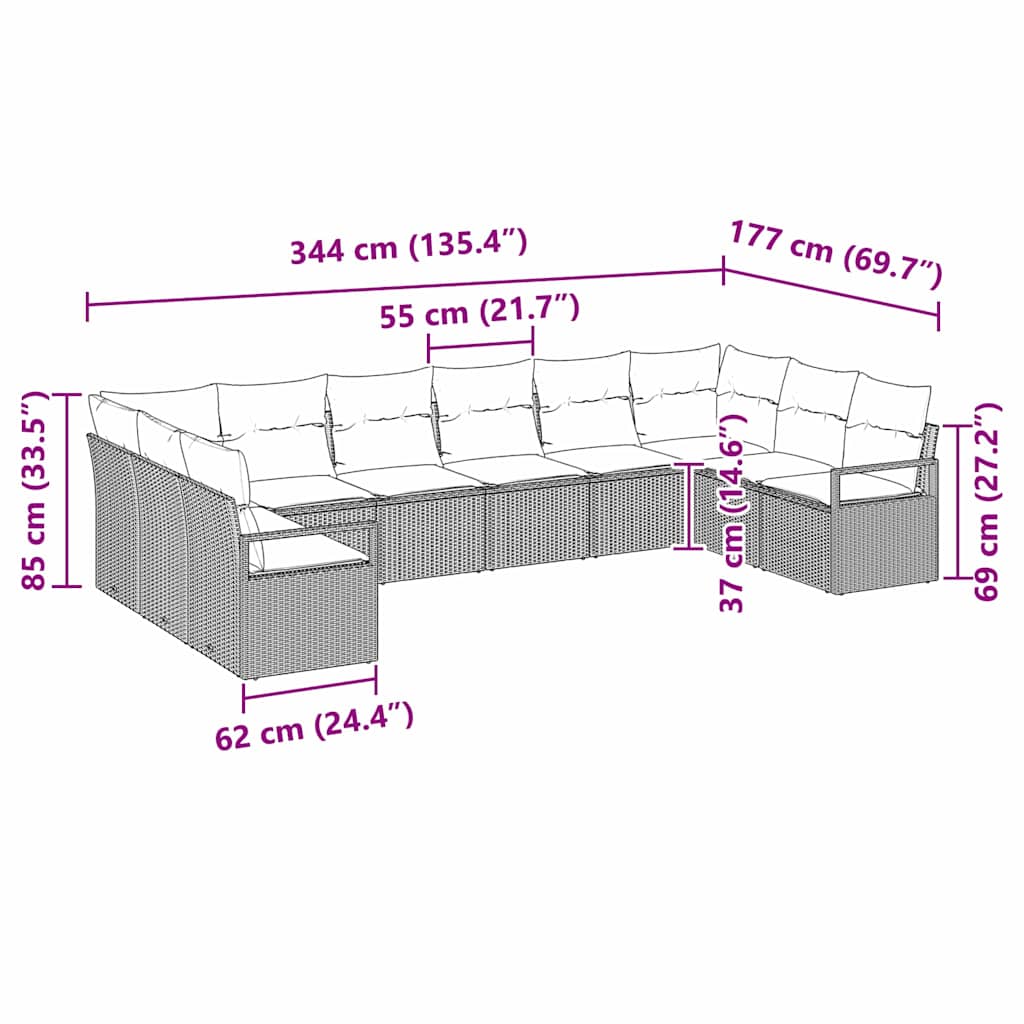 Set sofe s jastukom 10 pcs Crna poliratan