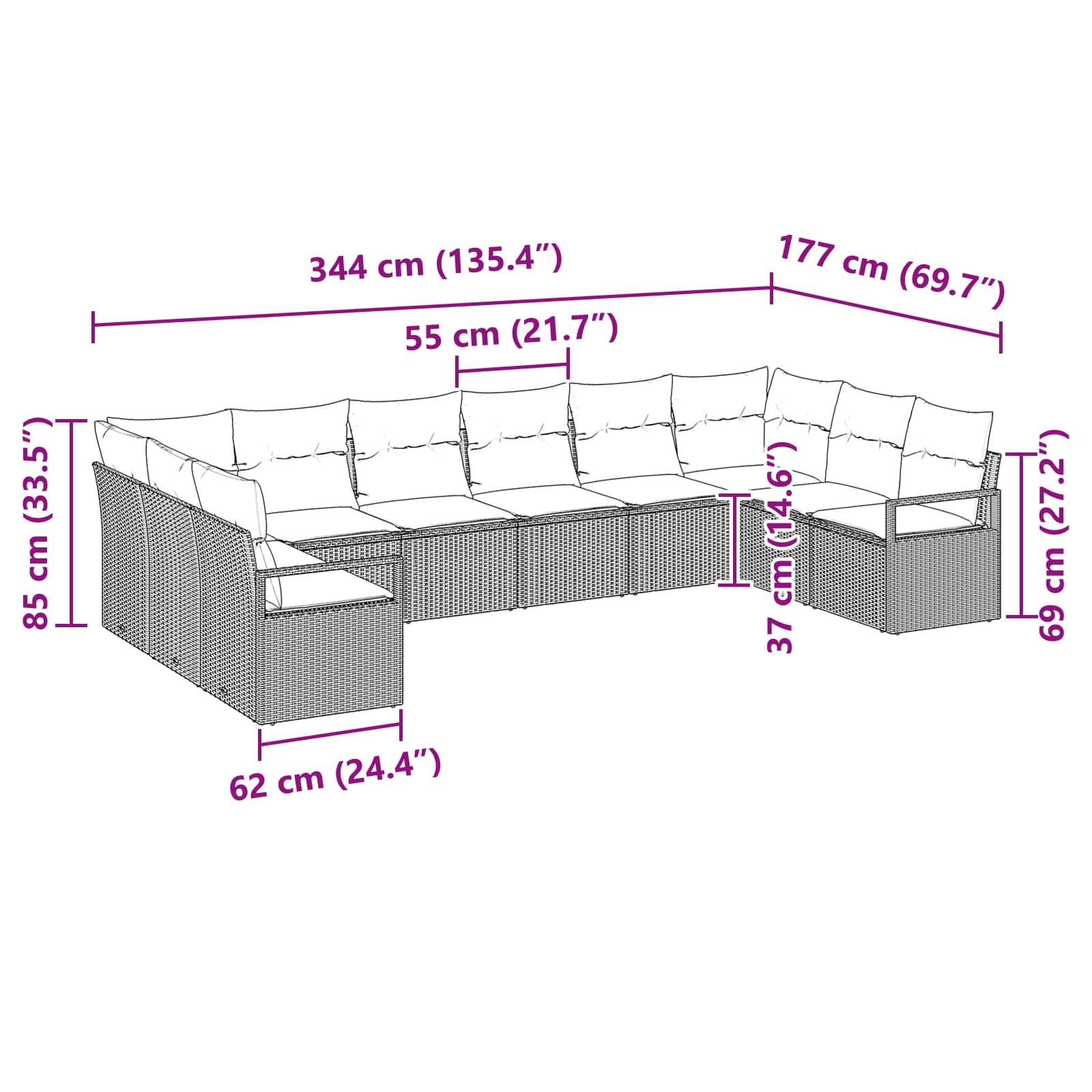 Set sofe s jastukom 10 pcs Crna poliratan