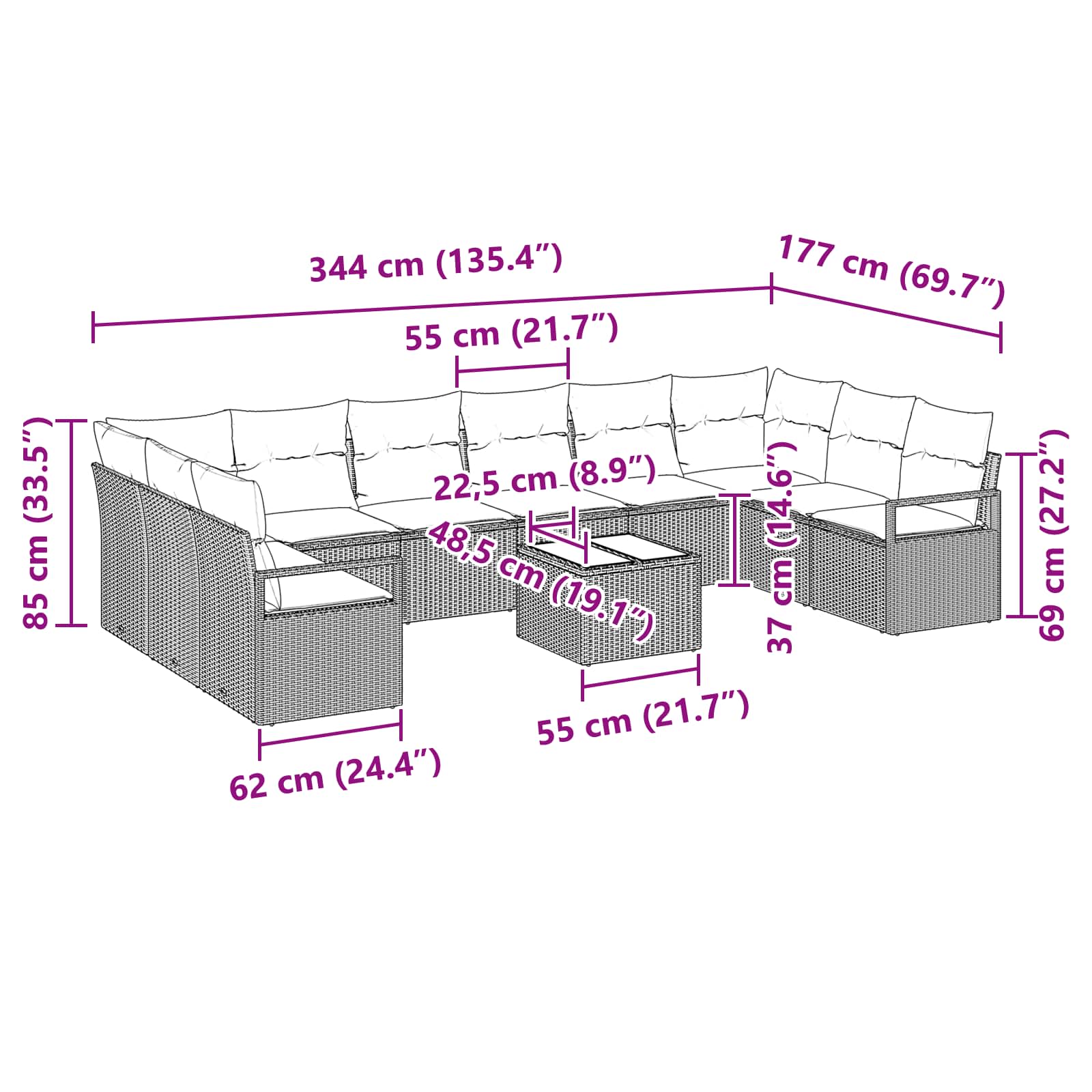 Set sofe s jastukom 11 pcs Siva poliratan