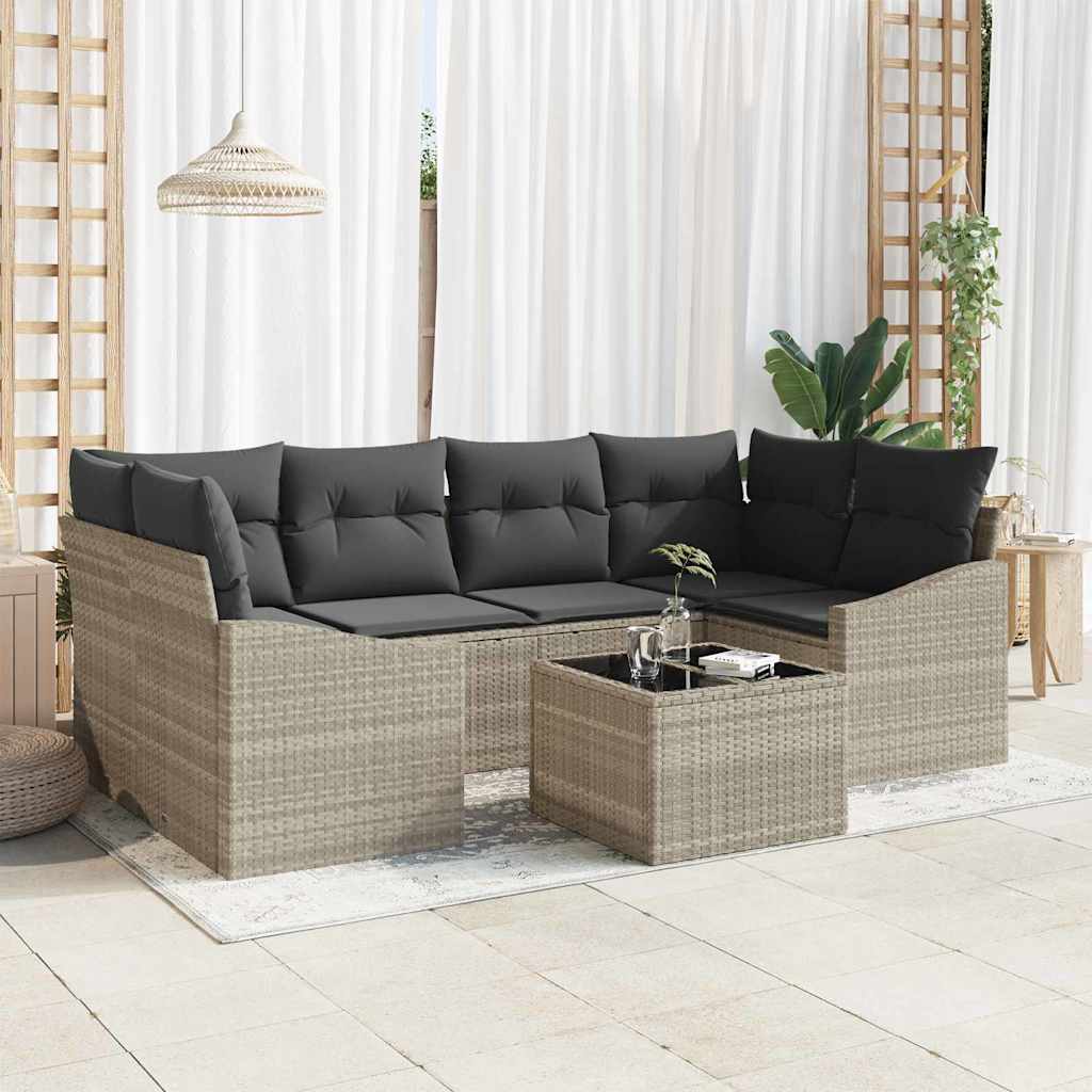 Set sofe s jastukom s jastukom 7 pcs Svijetlo siva poliratan