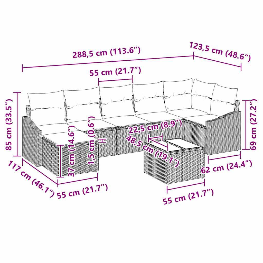 Set sofe s jastukom 8 pcs Crna poliratan