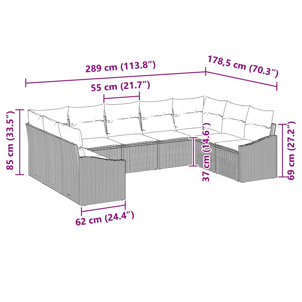 Set sofe s jastukom 9 pcs Crna poliratan