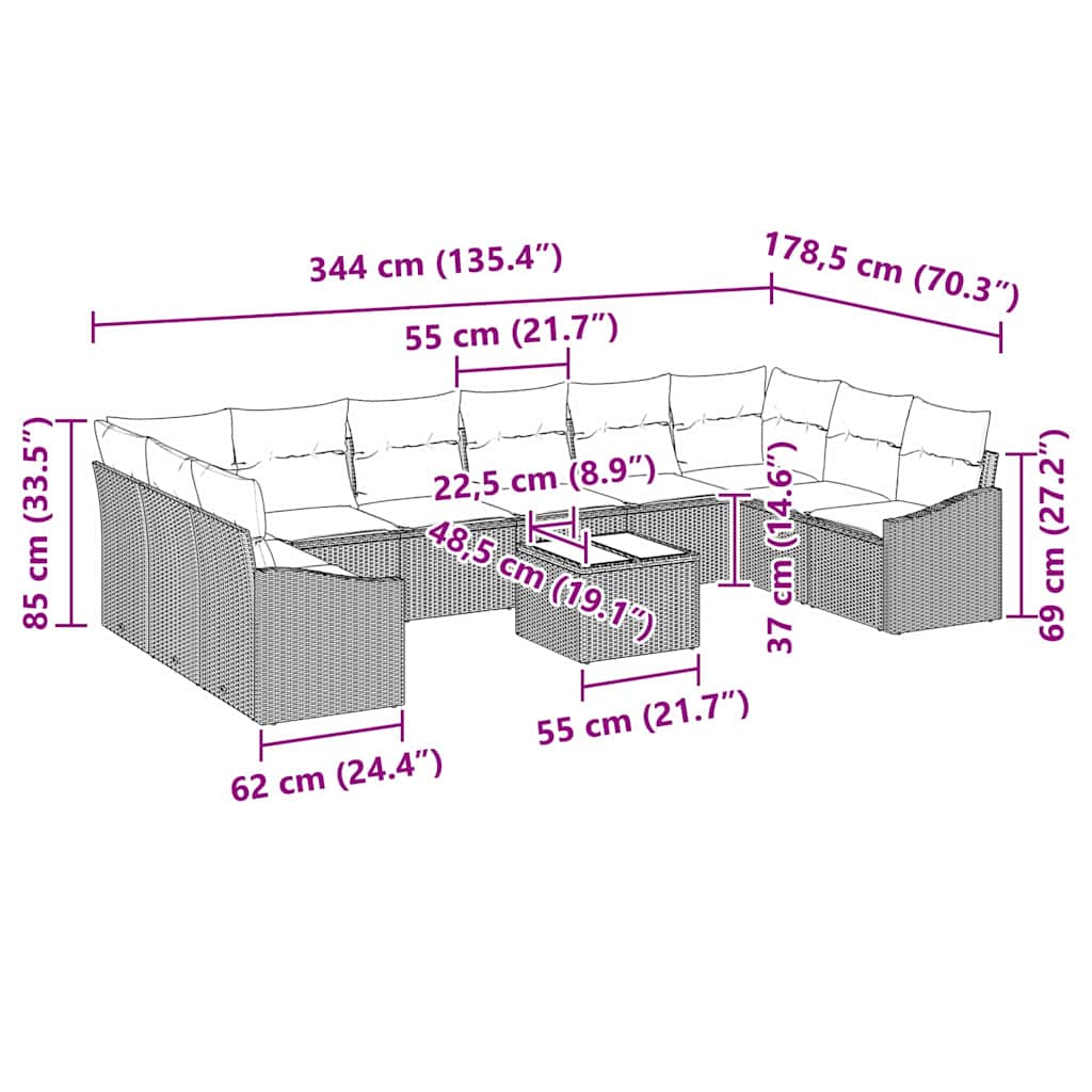 Set sofe s jastukom 11 pcs Bež poliratan