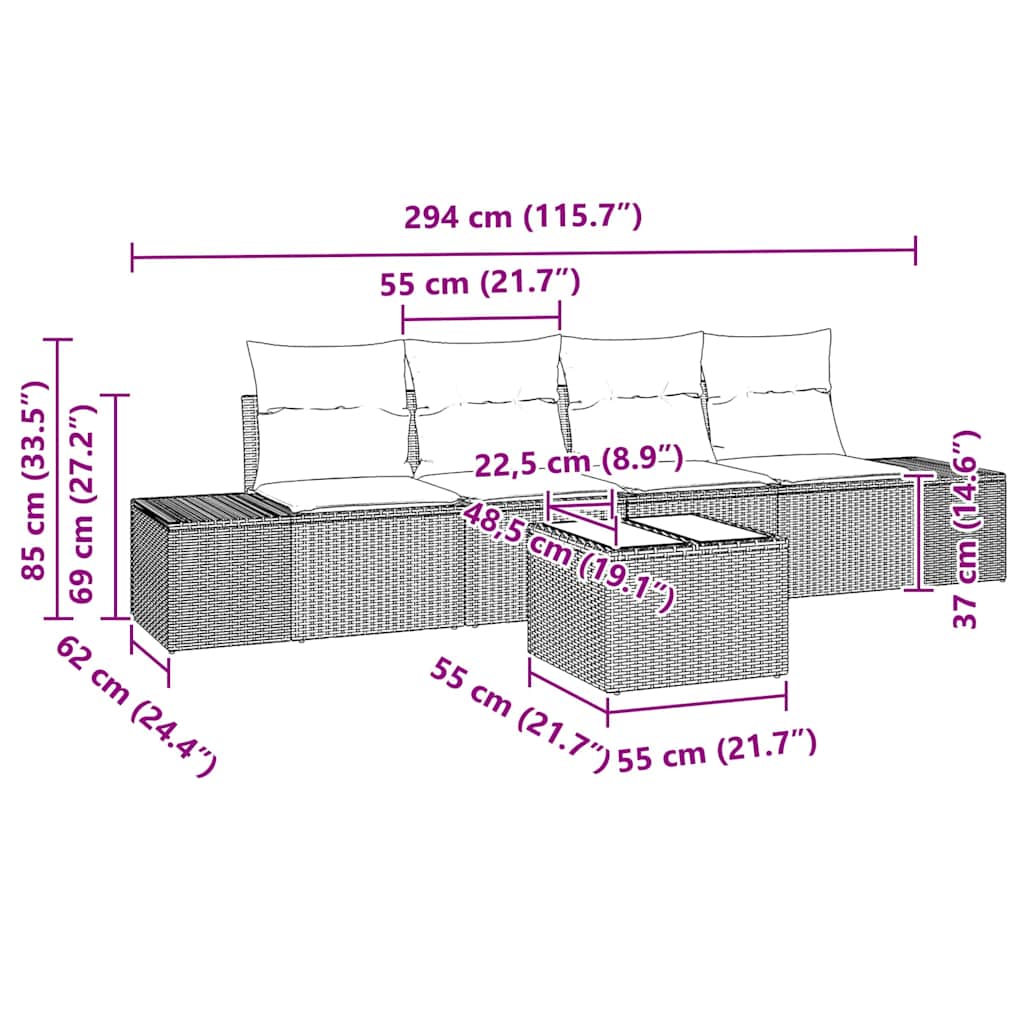 Set sofe s jastukom s jastukom 5 pcs Siva poliratan