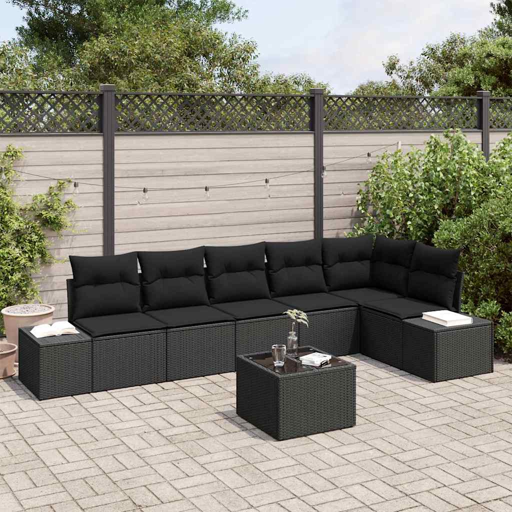 Sjedeća garnitura za vrt s jastukom 7 pcs Crna poliratan