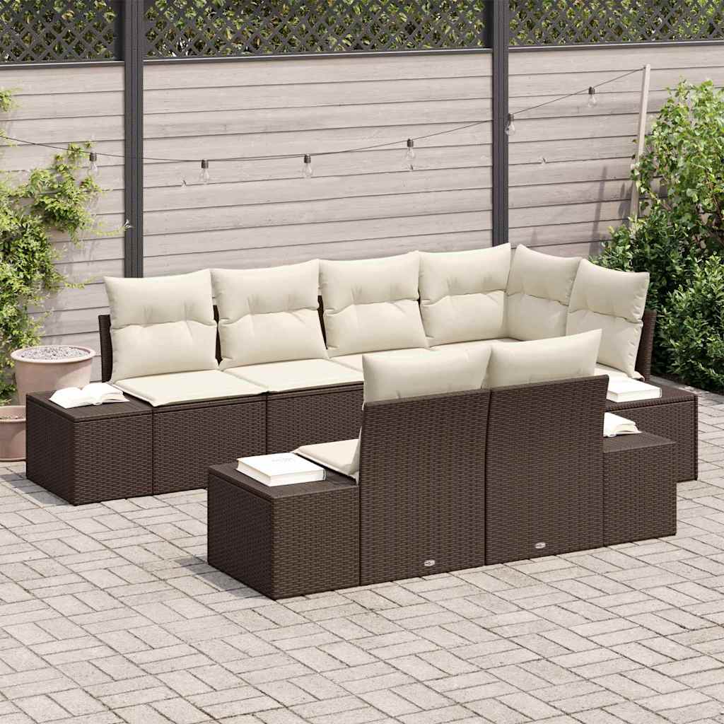 Sjedeća garnitura za vrt 7 pcs Smeđa i krem Poli ratan