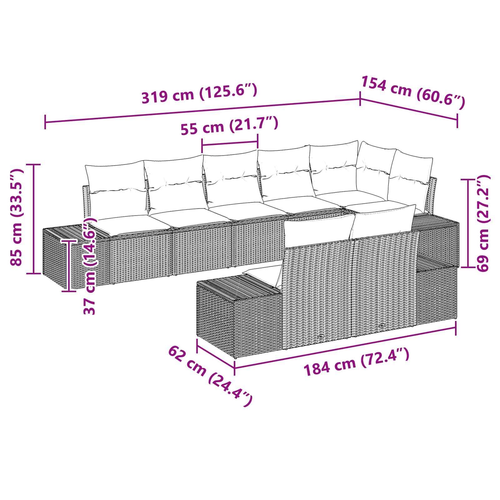 Sjedeća garnitura za vrt s jastukom 8 pcs Smeđa poliratan