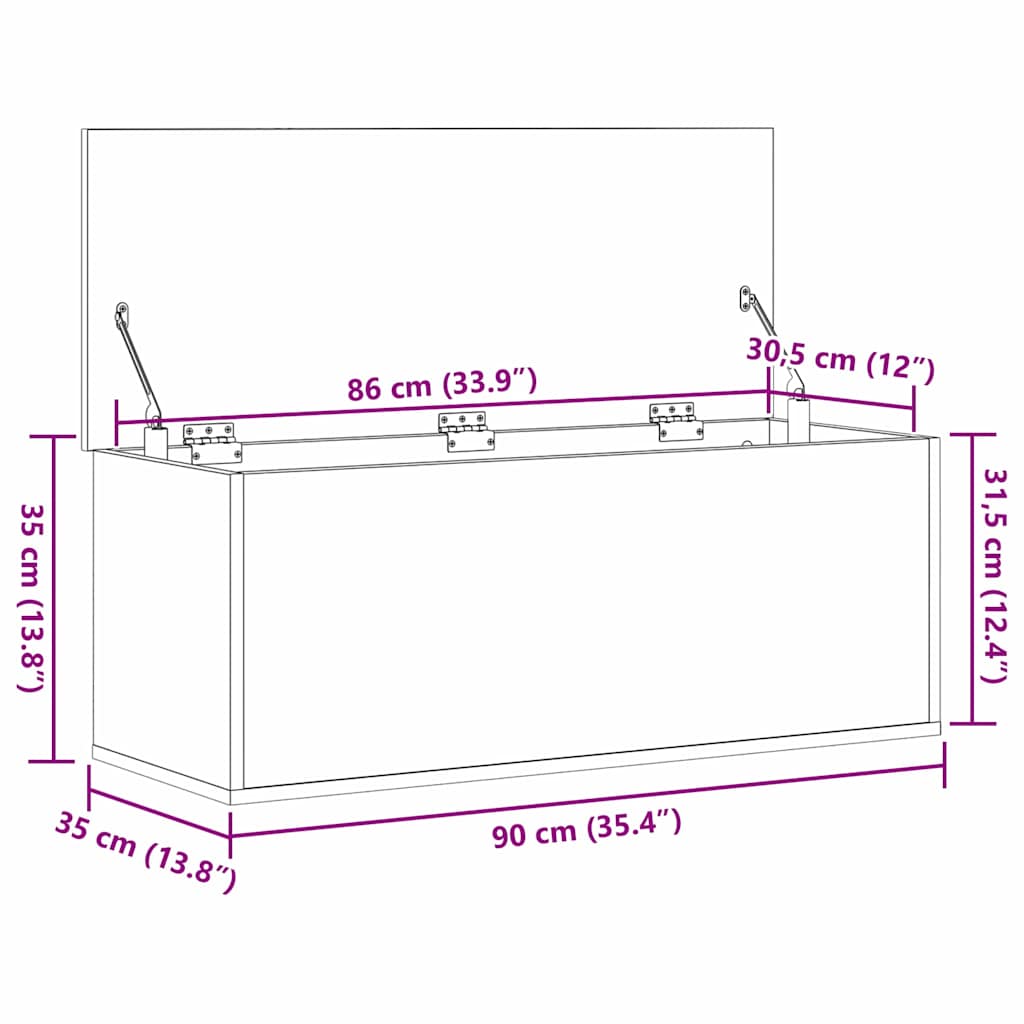 Kutija za spremanje s pohranom Crni hrast 90 x 35 x 35 cm
