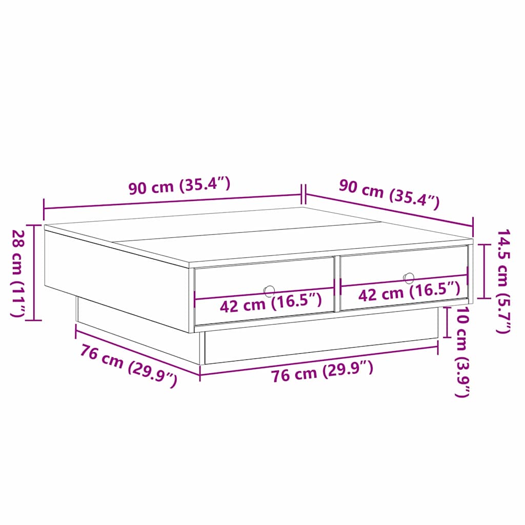 Kava Stol Crni hrast 90 x 90 x 28 cm Konstruirano drvo