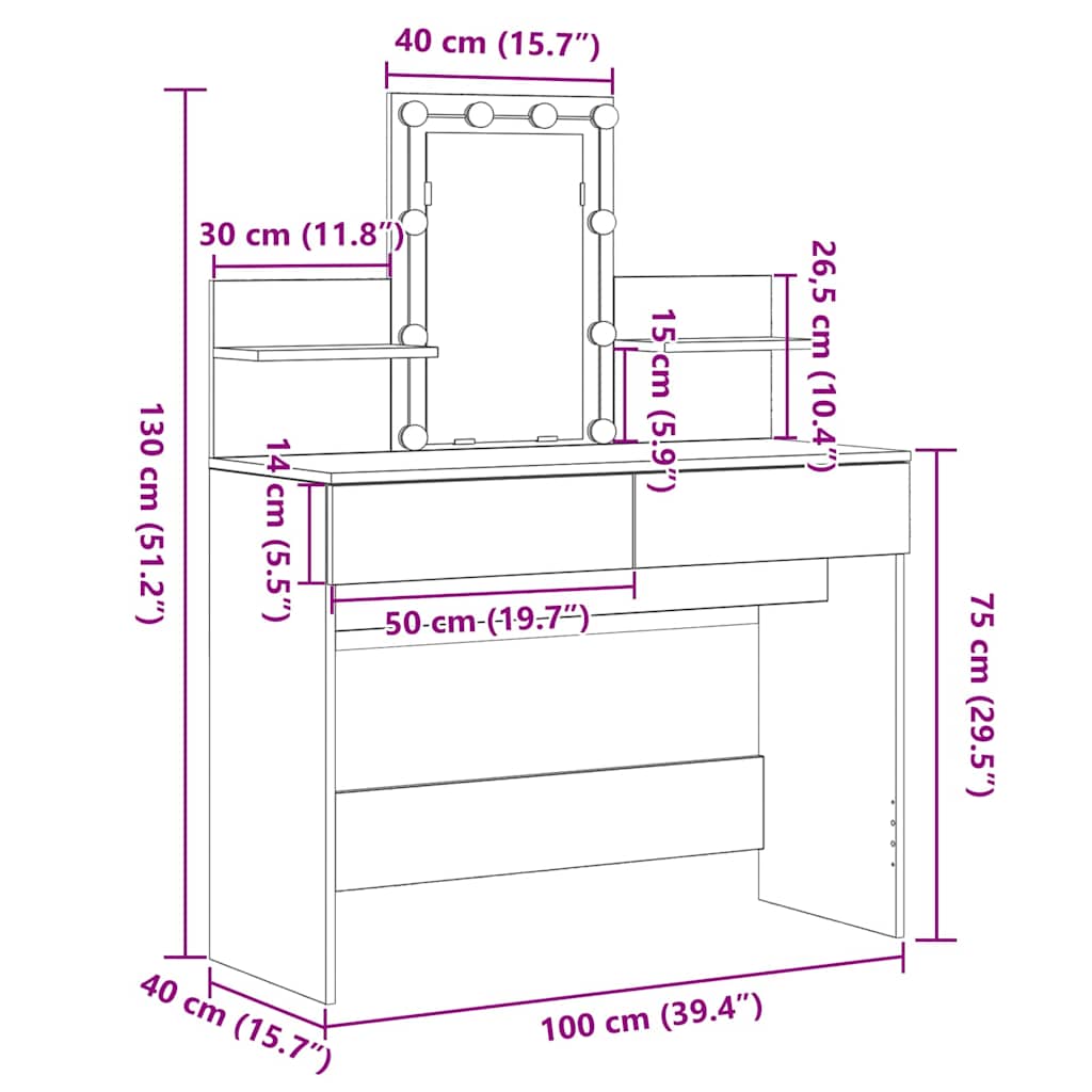 Toaletni stol s ladicama Umjetnički hrast 100 x 40 x 130 cm