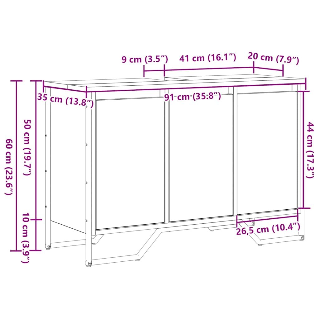 Kupaonski ormarić za sudoper Crni hrast 91 x 35 x 60 cm