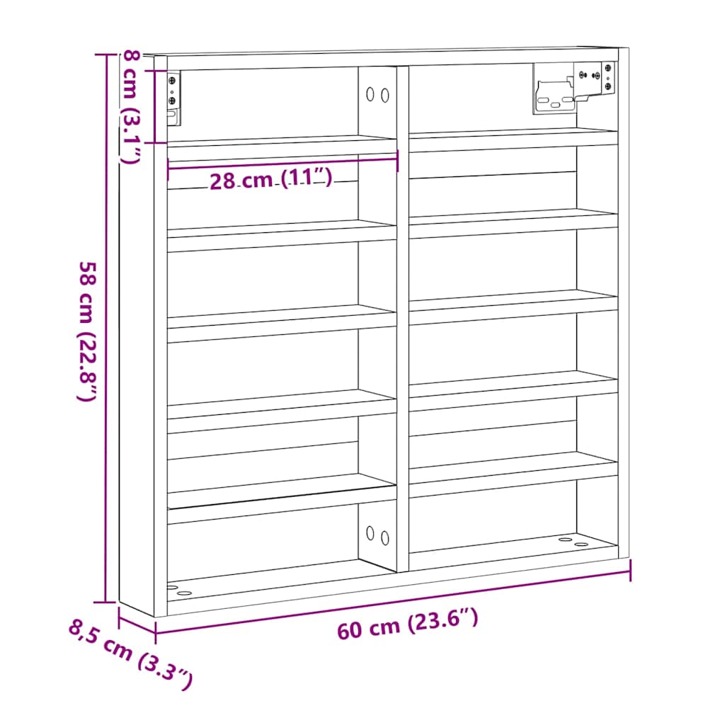 Ormar za izlaganje s policom Zidne Crni hrast 60 x 8,5 x 58 cm