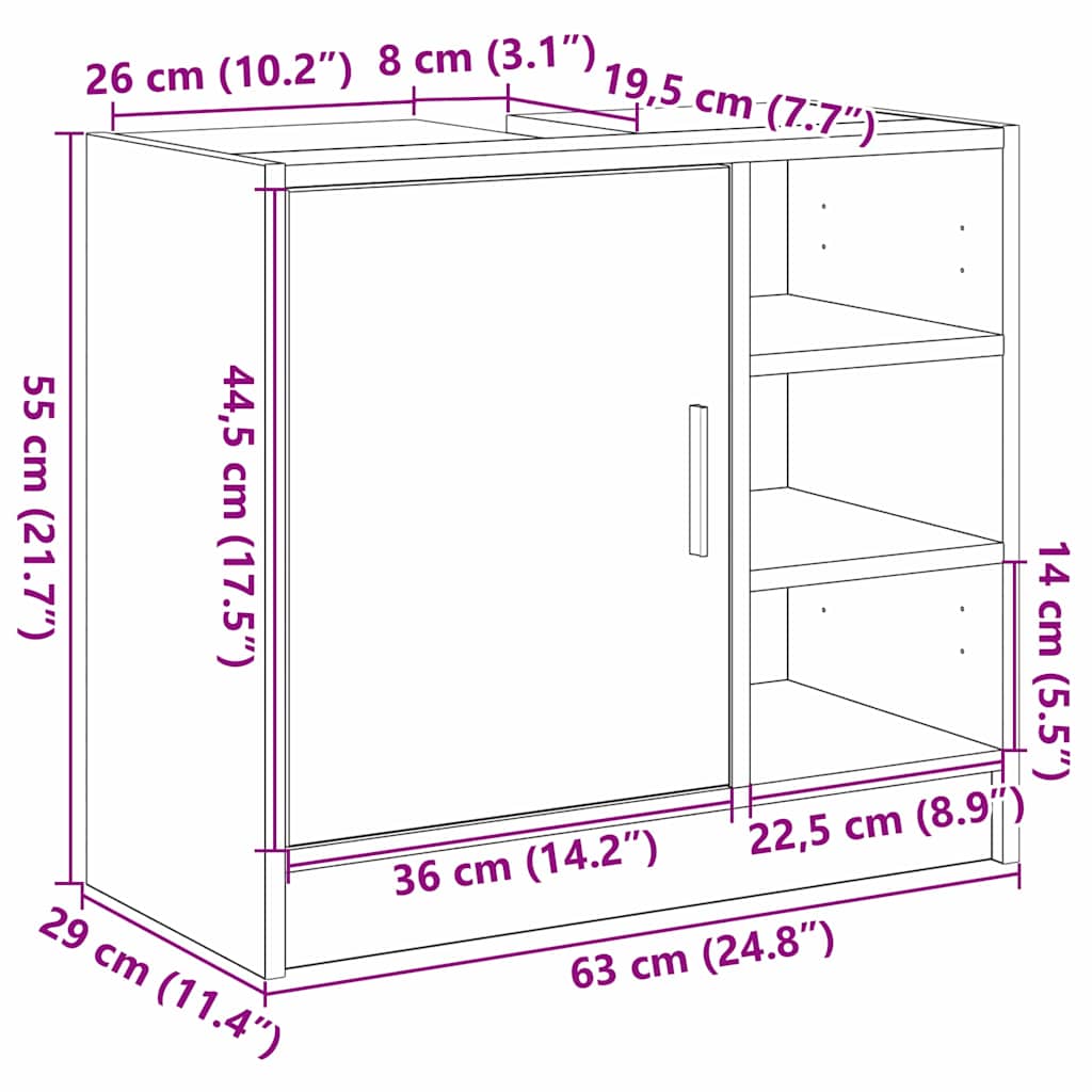 Kupaonski ormar s policom Umjetnički hrast 63 x 29 x 55 cm