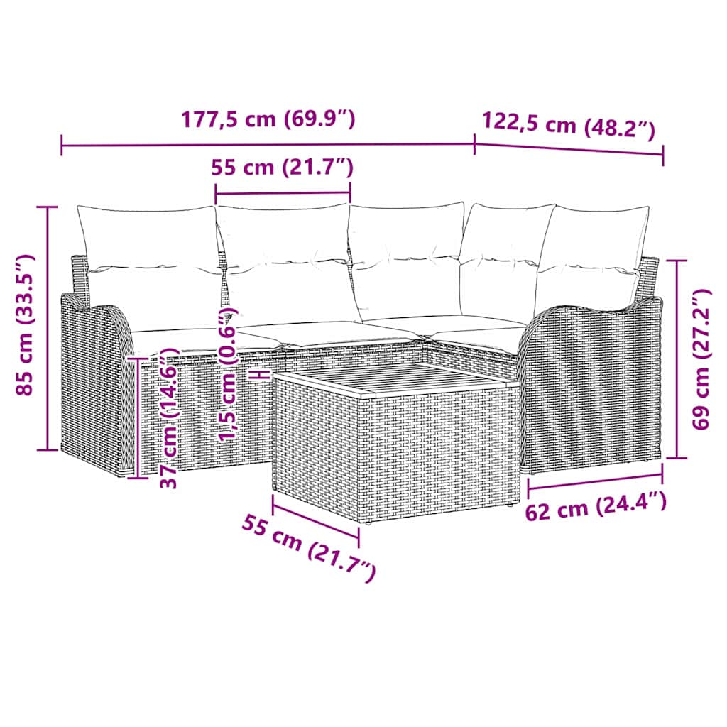Sjedeća garnitura za vrt s jastukom 5 pcs Siva poliratan