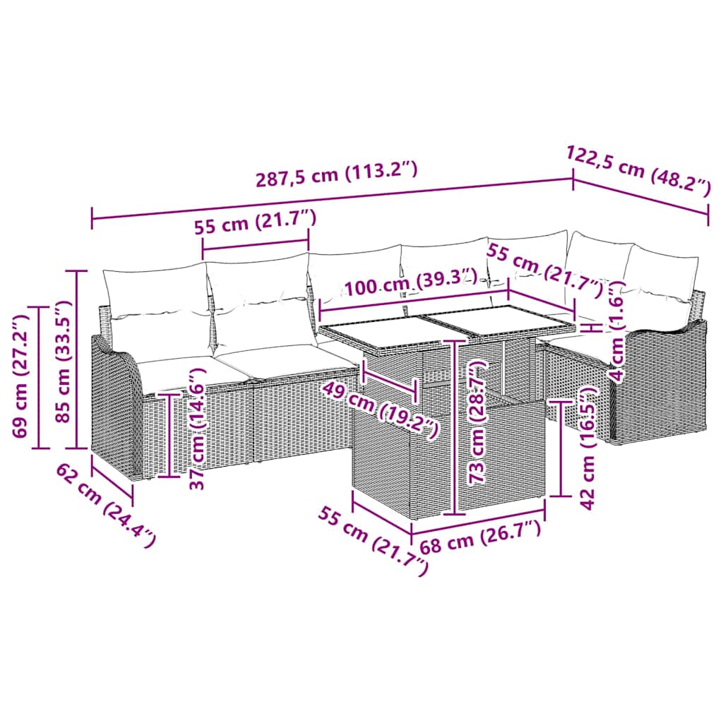 Set sofe s jastukom 7 pcs Siva Poli ratan