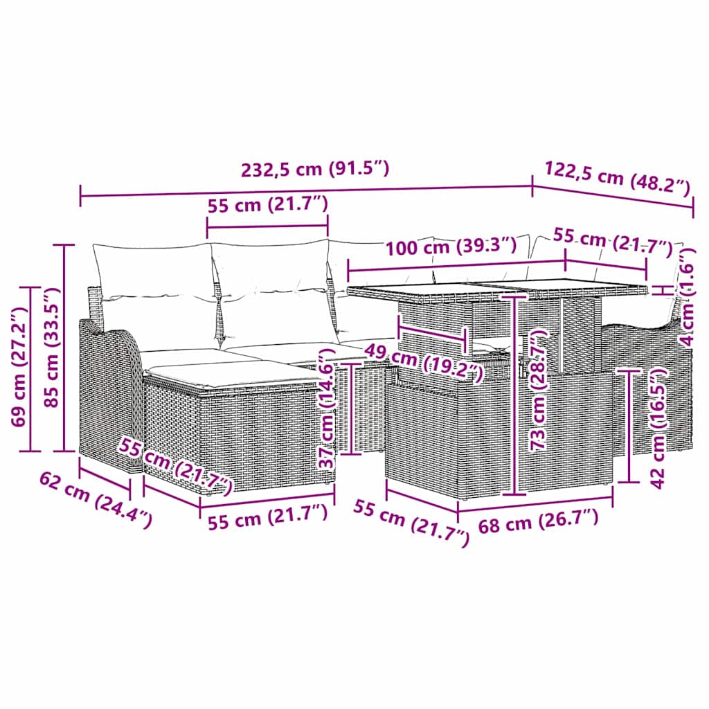 Sjedeća garnitura za vrt 7 pcs Svjetlosiva Poli ratan