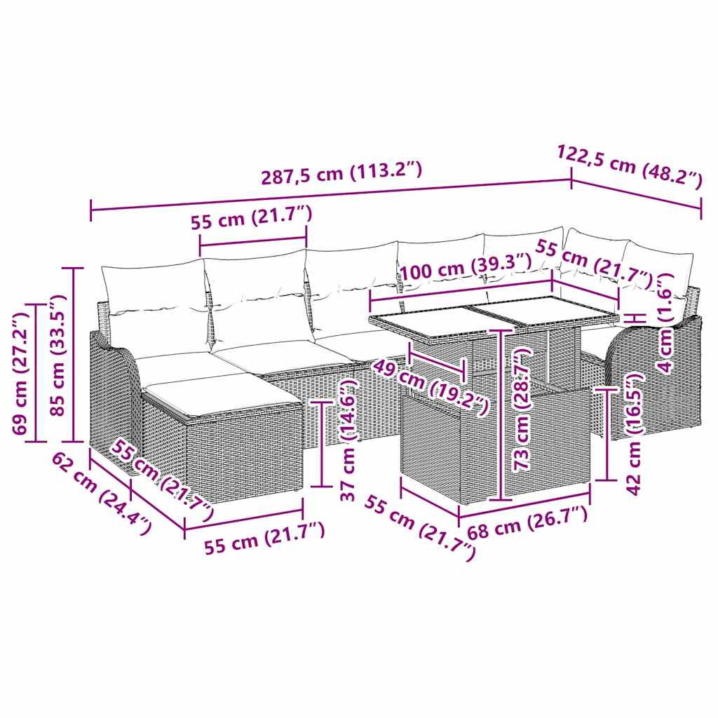 Sjedeća garnitura za vrt s jastukom 8 pcs Crna Poli ratan