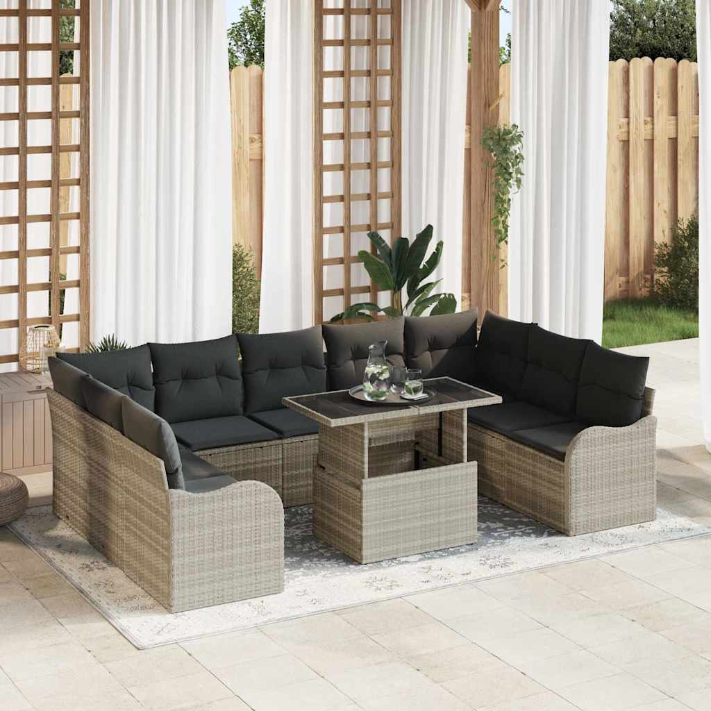 Sjedeća garnitura za vrt 10 pcs Svjetlosiva Poli ratan