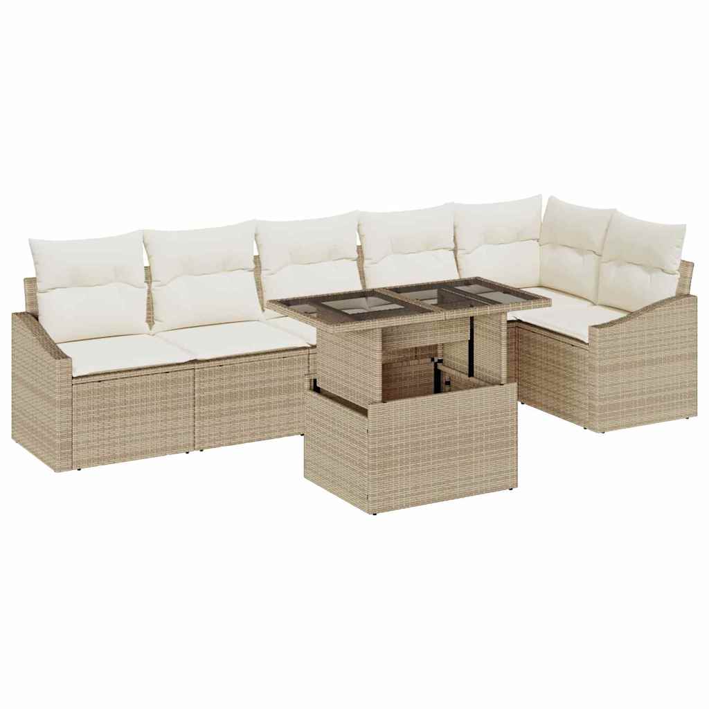 Sjedeća garnitura za vrt s jastukom 7 pcs Bež i krema poliratan
