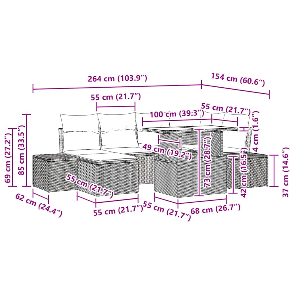 Sjedeća garnitura za vrt s jastukom 7 pcs Svjetlosiva