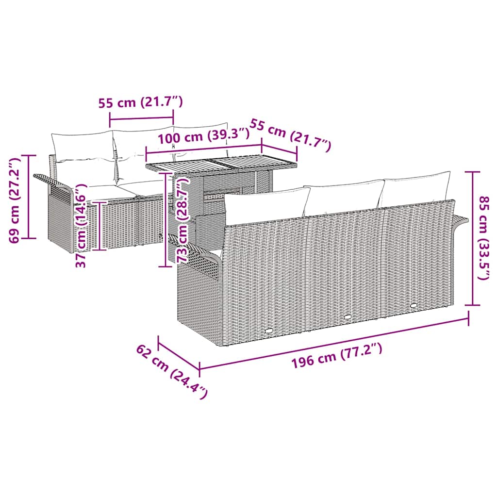 Sjedeća garnitura za vrt s jastukom 7 pcs Siva