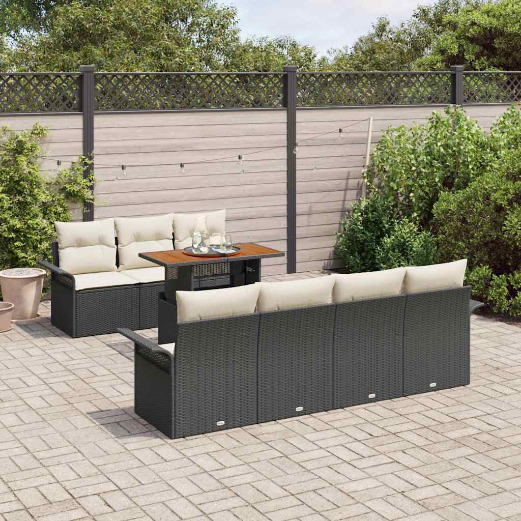 Sjedeća garnitura za vrt s jastukom 8 pcs Crna i krem