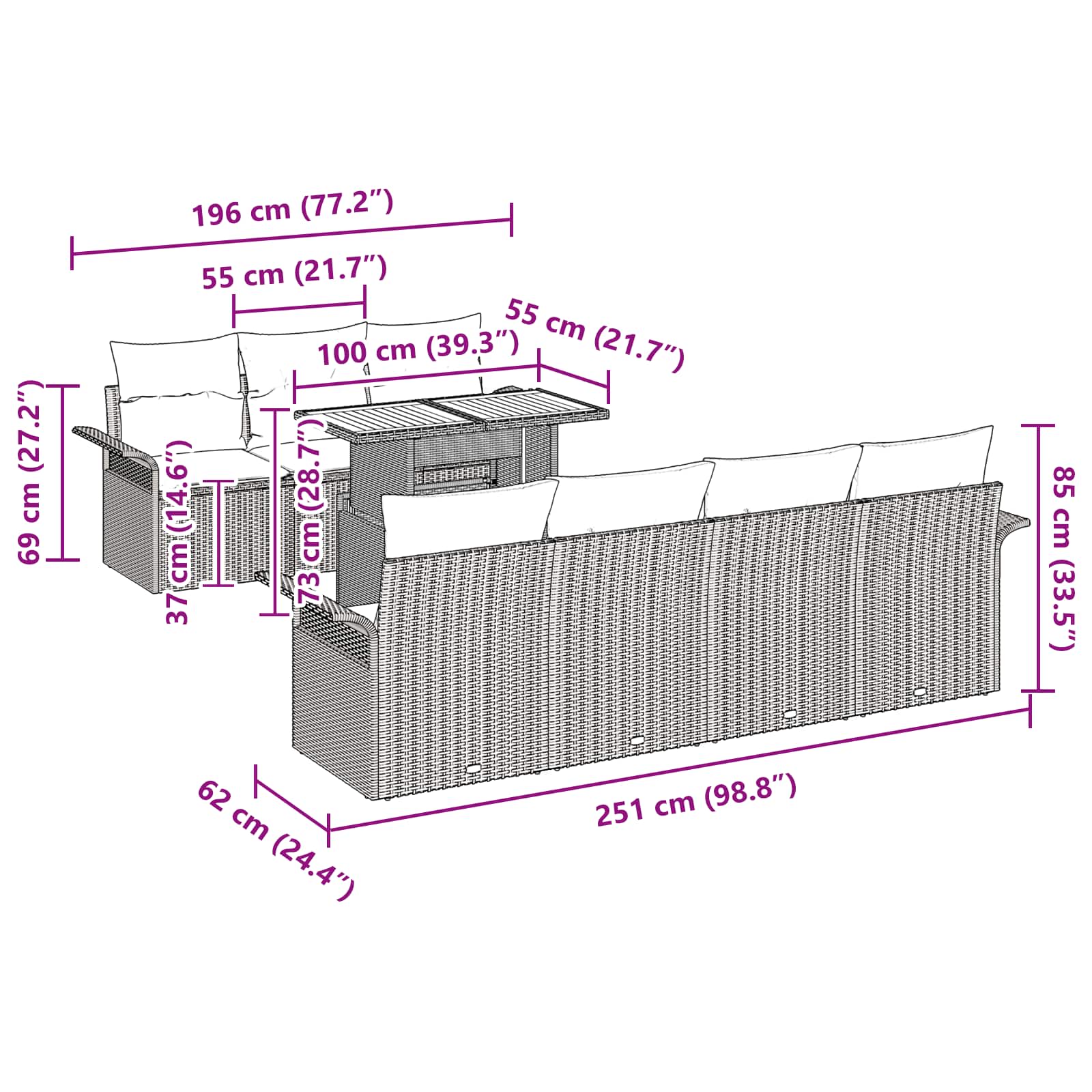 Sjedeća garnitura za vrt s jastukom 8 pcs Crna i plava