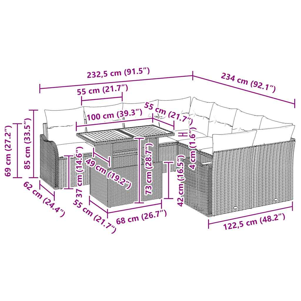 Sjedeća garnitura za vrt s jastukom 7 pcs Crna i krem
