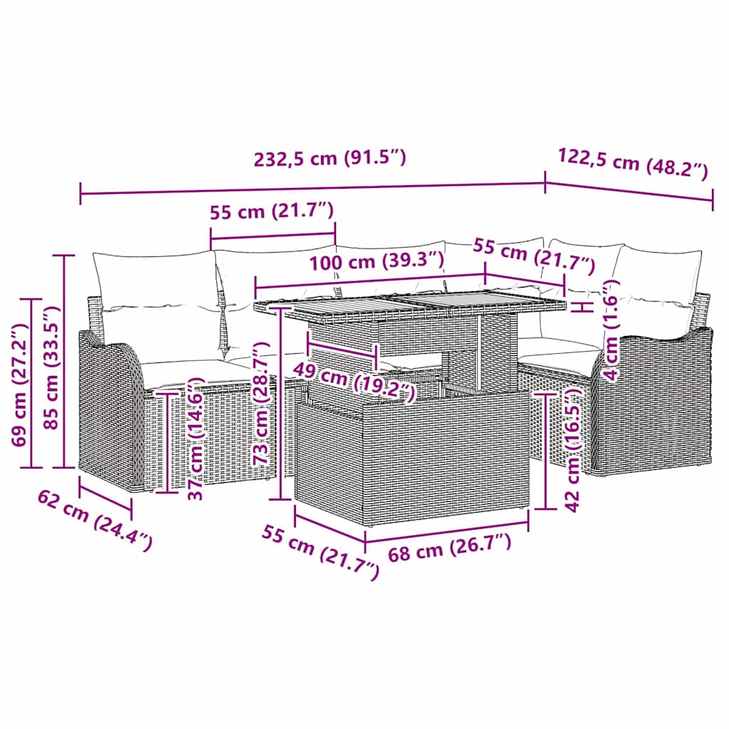 Sjedeća garnitura za vrt 6 pcs Bež i svijetlo siva poliratan
