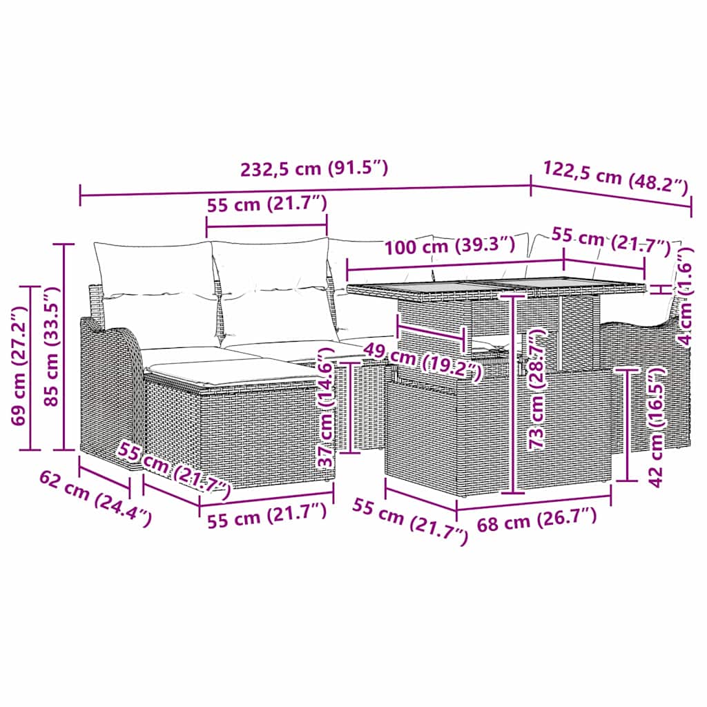 Sjedeća garnitura za vrt s jastukom 7 pcs Siva