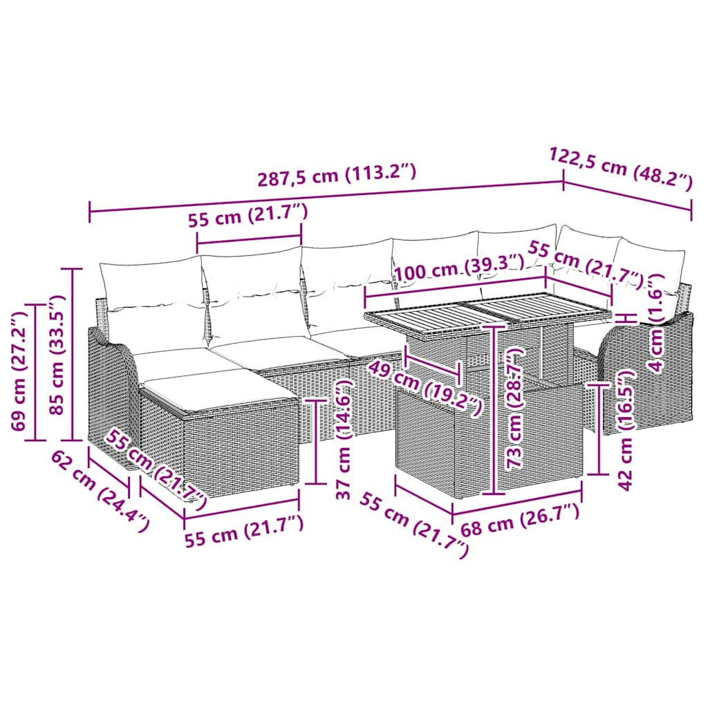 Sjedeća garnitura za vrt s jastukom s pohranom 8 pcs Crna